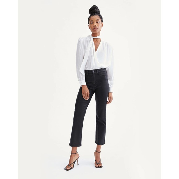 7 For All Mankind Denim - 7 For All Mankind Wax Coated High Waist Slim Kick  Flare Faux Leather in Black